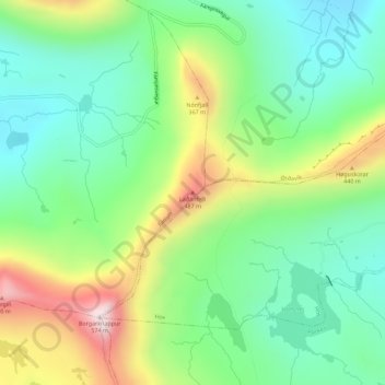 Mapa topográfico Laðanfelli, altitud, relieve
