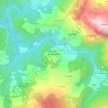 Mapa topográfico gairari latwal, altitud, relieve