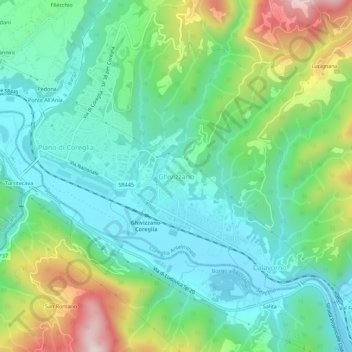 Mapa topográfico Ghivizzano, altitud, relieve