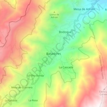 Mapa topográfico Bailadores, altitud, relieve