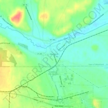 Mapa topográfico Mumford, altitud, relieve