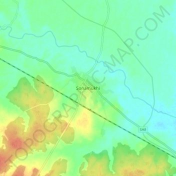 Mapa topográfico Sonamukhi, altitud, relieve