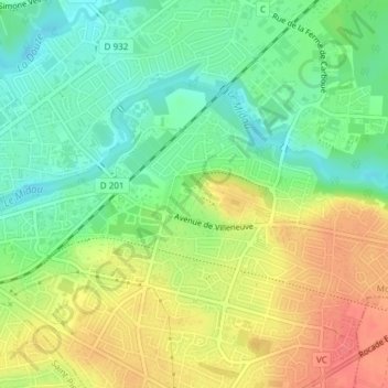 Mapa topográfico Nahuques, altitud, relieve