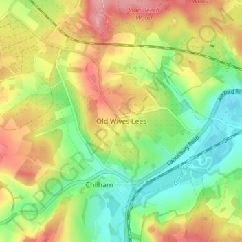 Mapa topográfico Old Wives Lees, altitud, relieve