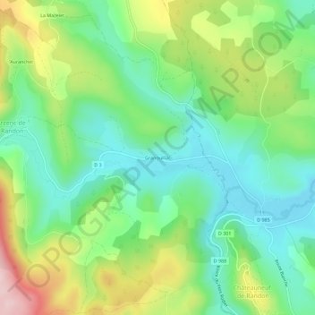 Mapa topográfico Granouillac, altitud, relieve