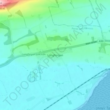 Mapa topográfico Longforgan, altitud, relieve