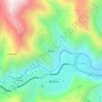 Mapa topográfico Illuchi, altitud, relieve