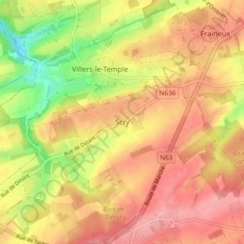 Mapa topográfico Scry, altitud, relieve