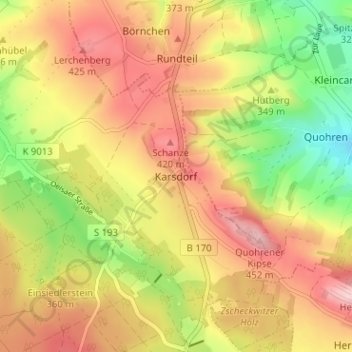 Mapa topográfico Karsdorf, altitud, relieve