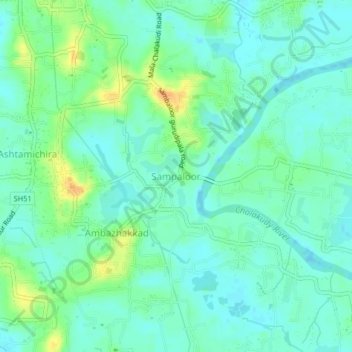 Mapa topográfico Sampaloor, altitud, relieve
