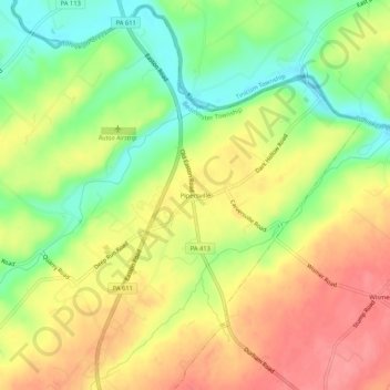 Mapa topográfico Pipersville, altitud, relieve