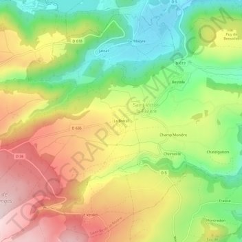 Mapa topográfico Le Breuil, altitud, relieve