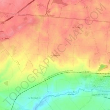 Mapa topográfico Les Coudraies, altitud, relieve
