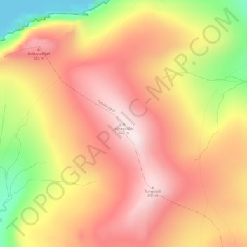 Mapa topográfico Jatnagarðar, altitud, relieve
