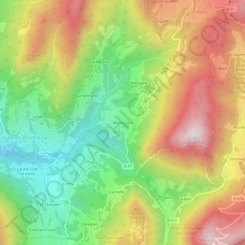 Mapa topográfico Montquaix, altitud, relieve