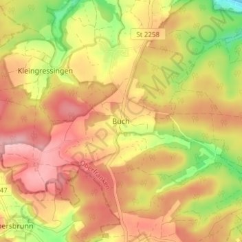 Mapa topográfico Buch, altitud, relieve