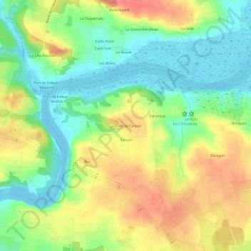 Mapa topográfico La Grée de Cassan, altitud, relieve