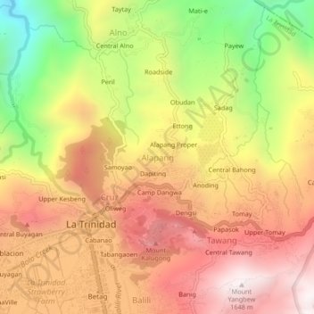 Mapa topográfico Alapang, altitud, relieve
