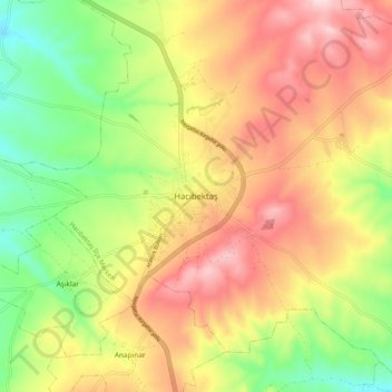 Mapa topográfico Hacıbektaş, altitud, relieve
