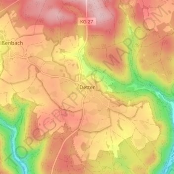 Mapa topográfico Detter, altitud, relieve