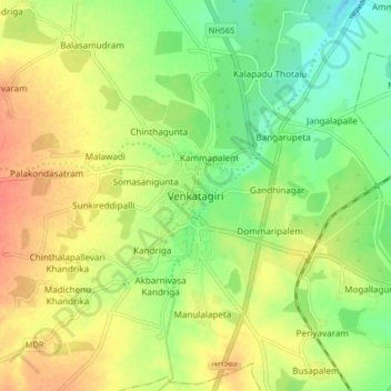 Mapa topográfico Venkatagiri, altitud, relieve