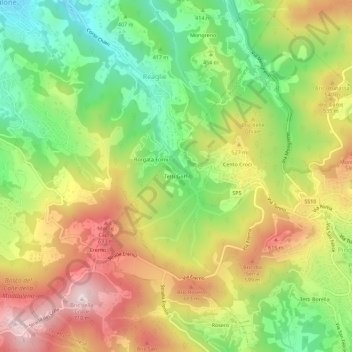Mapa topográfico Tetti Goffi, altitud, relieve
