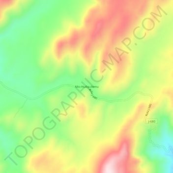 Mapa topográfico Alto Huilquilemu, altitud, relieve
