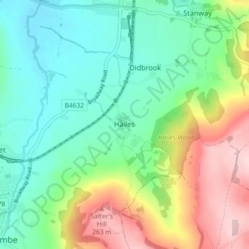 Mapa topográfico Hailes, altitud, relieve