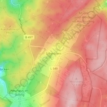 Mapa topográfico Silberborn, altitud, relieve