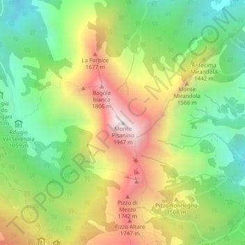 Mapa topográfico Monte Pisanino, altitud, relieve