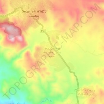 Mapa topográfico Adi Angefom, altitud, relieve