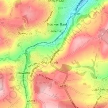 Mapa topográfico Bocking, altitud, relieve