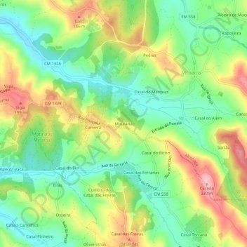 Mapa topográfico Mouraria, altitud, relieve