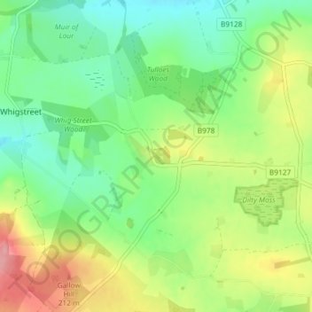 Mapa topográfico Kirkbuddo, altitud, relieve