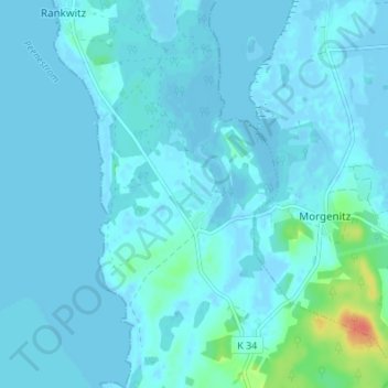 Mapa topográfico Krienke, altitud, relieve