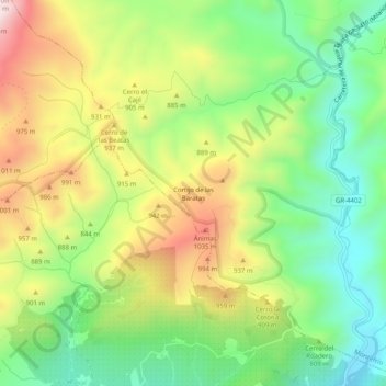 Mapa topográfico Cortijo de las Baratas, altitud, relieve