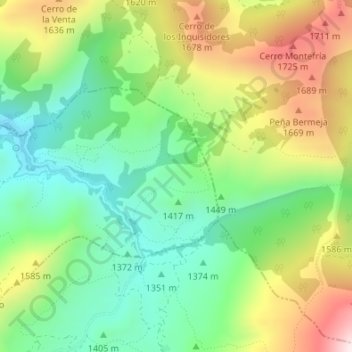Mapa topográfico Fuente del Hervidero, altitud, relieve