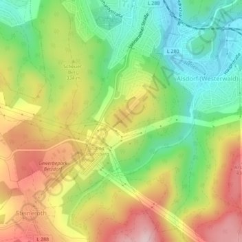 Mapa topográfico Alsberg, altitud, relieve