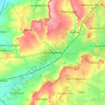 Mapa topográfico Sherborne, altitud, relieve
