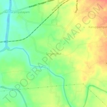 Mapa topográfico Singanallur, altitud, relieve