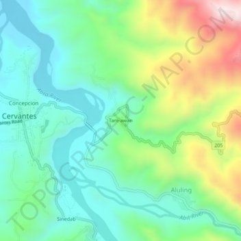 Mapa topográfico Tam-awan, altitud, relieve