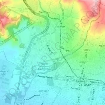 Mapa topográfico Taras, altitud, relieve