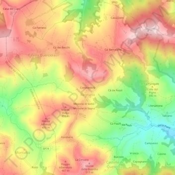 Mapa topográfico Cortevedola, altitud, relieve