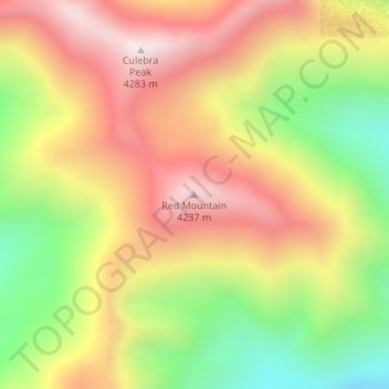 Mapa topográfico Red Mountain, altitud, relieve