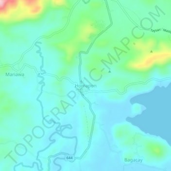 Mapa topográfico Homapon, altitud, relieve