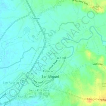 Mapa topográfico Tigpalas, altitud, relieve