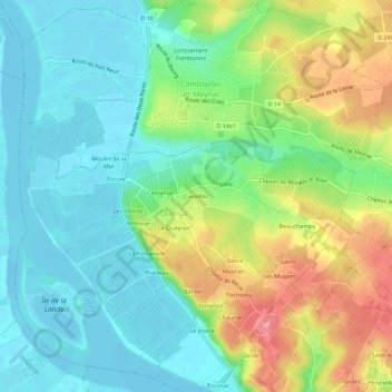 Mapa topográfico Cavaillac, altitud, relieve