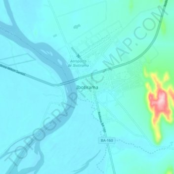 Mapa topográfico Ibotirama, altitud, relieve