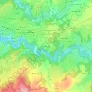 Mapa topográfico Les Vérines, altitud, relieve