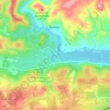 Mapa topográfico Pego do Inferno, altitud, relieve